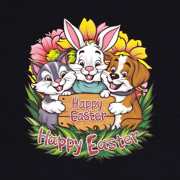 Happy Easter Bunny And Cat And Dog Mom Dad Boys Girls kids by Pikalaolamotor